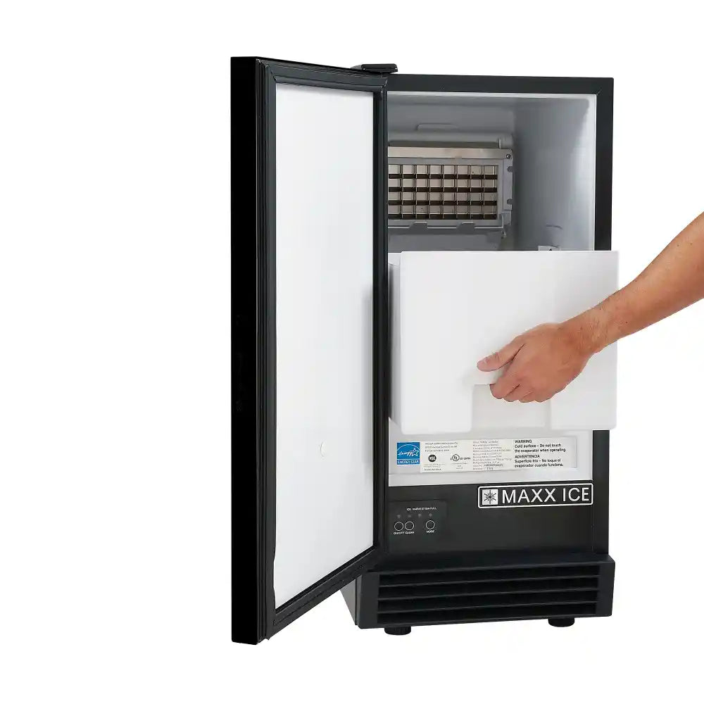 Maxx Ice Self-Contained Indoor Ice Machine, 15"W, 50 lbs/Day, Full Dice Ice Cubes, Energy Star Listed, in Black (MIM50V)