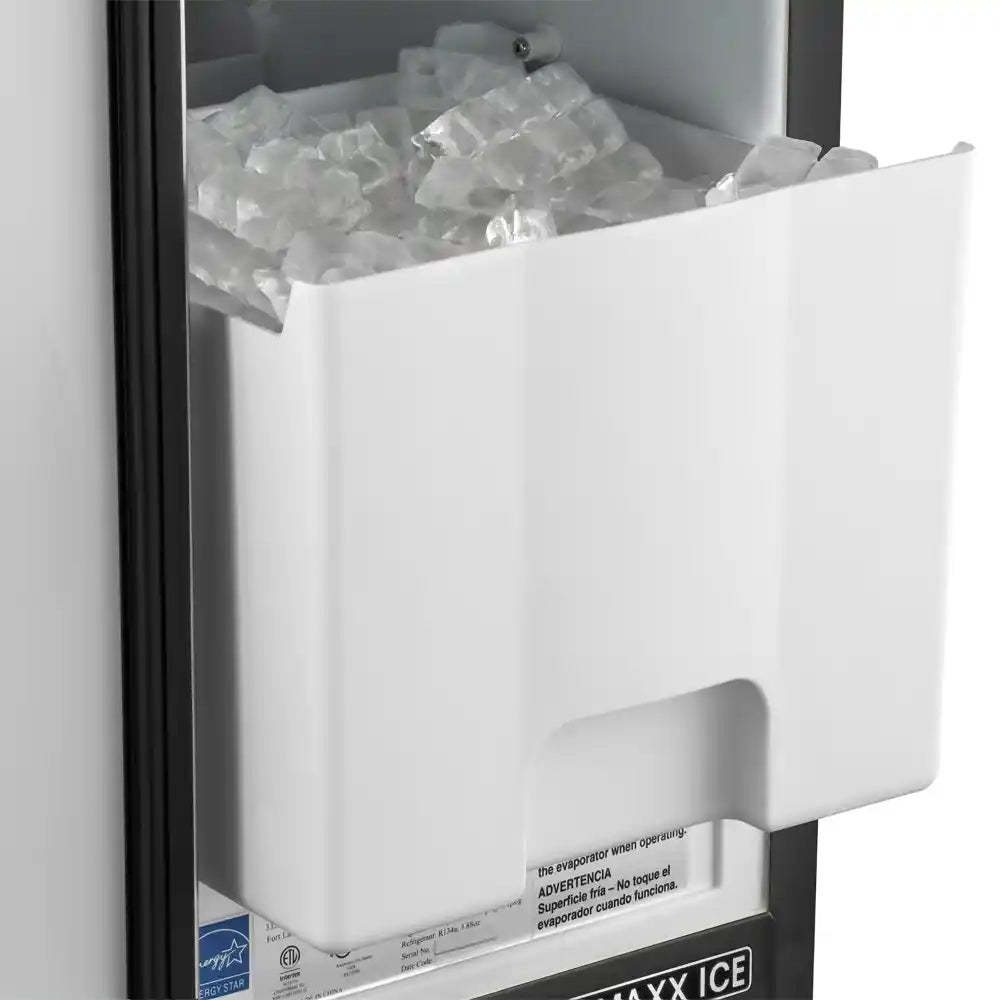 Maxx Ice Self-Contained Indoor Ice Machine, 15"W, 50 lbs/Day, Full Dice Ice Cubes, Energy Star Listed, in Black (MIM50V)
